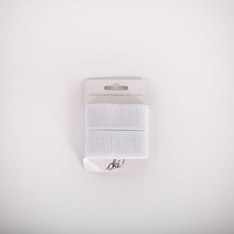 SACHET DE 6 / ELASTIQUE COTELET POLYESTER BLANC 32 MM. X 1 M.